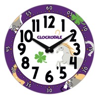 CLOCKODILE Dětské nástěnné hodiny fialové s koněm ⌀25cm